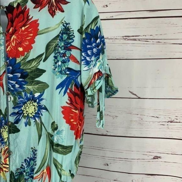 Umgee Woman's Teal Tropical Floral Printed Crossover Romper Short Size Small - Picture 6 of 8